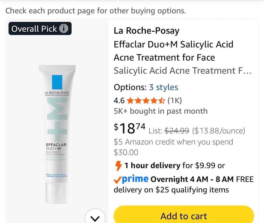 La Roche-Posay Effaclar Duo+M Salicylic Acid Acne Treatment for Face